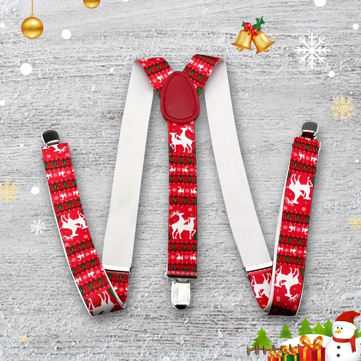 Erkekler için Noel Baba & Kardan Adam Tasarımlı Bayramlık Askılar - Esnek, Polyester, Oval Tokalı Günlük Tarz