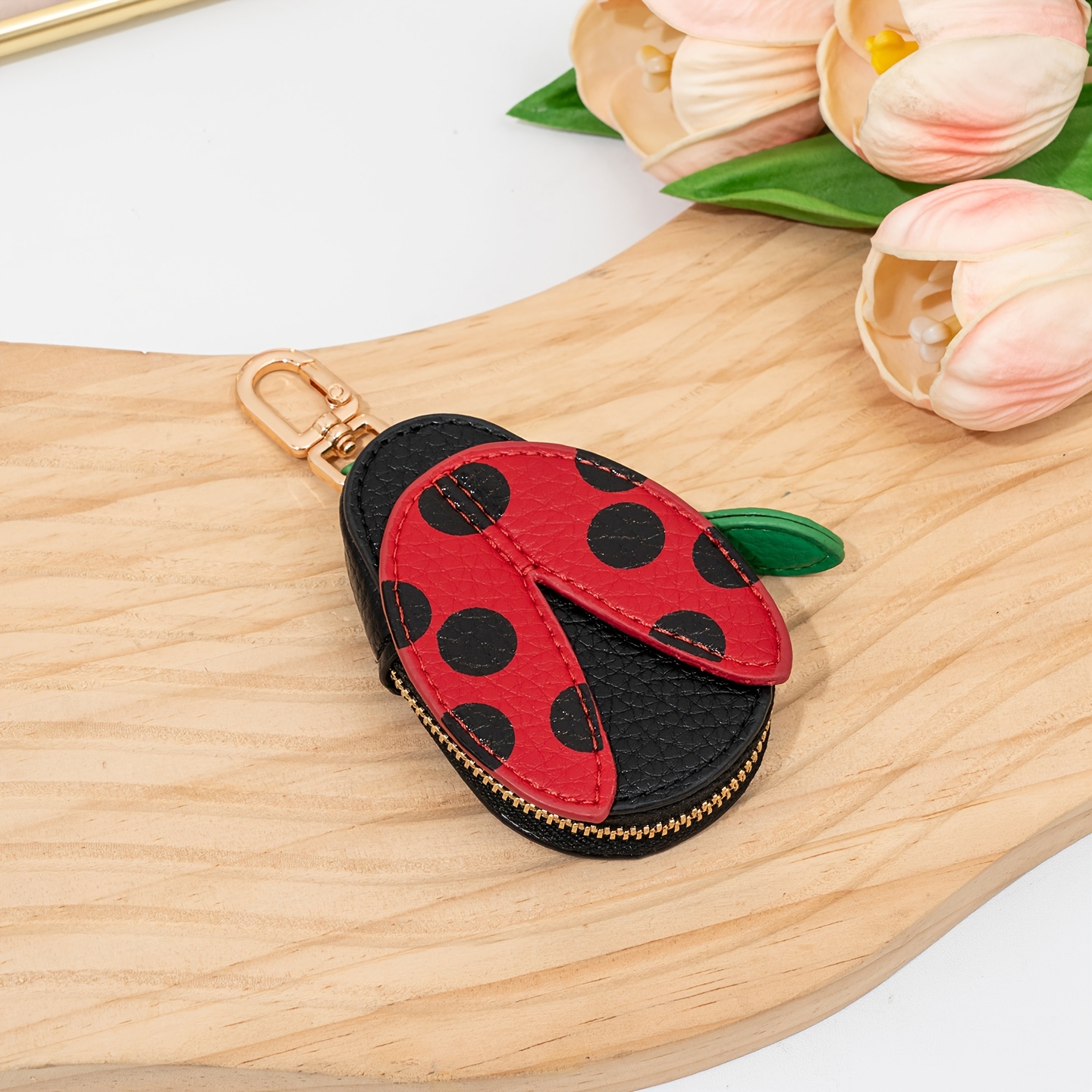 TEMU Cute Ladybug Shaped Mini Keychain Pouch, Zipper Earbud Case Small Coin Purse, Portable Tiny Storage Bag Charm Handbag Accessory Gift For Women