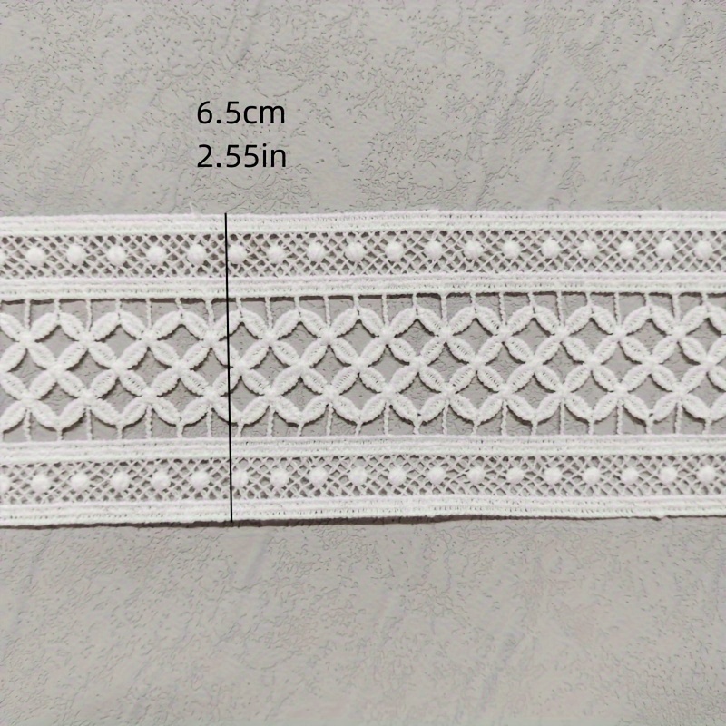 TEMU 1 Yard White Floral Lace Trim, 6.5cm Wide Polyester Hollow Embroidery Fabric, Intricate Geometric And Flower Patterns For Sewing And Crafting -