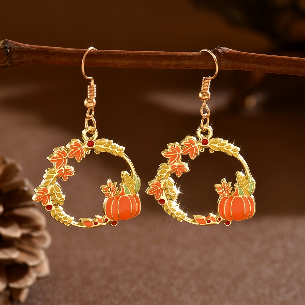 TEMU 1 Pair Autumn Thanksgiving Earrings Maple Pumpkin Earrings, Individual Enamel Pumpkin Jewelry, Elements, Halloween Thanksgiving Daily Date Party