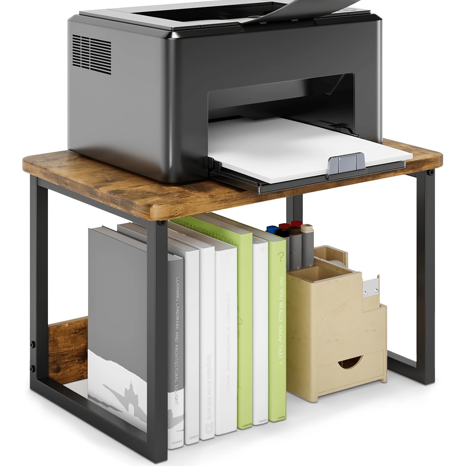 TEMU Heavy-duty Portable Printer Stand With Storage Shelf & Under Desk - Compact Desktop Printer Riser Table Suitable For Fax Machine, Copier,