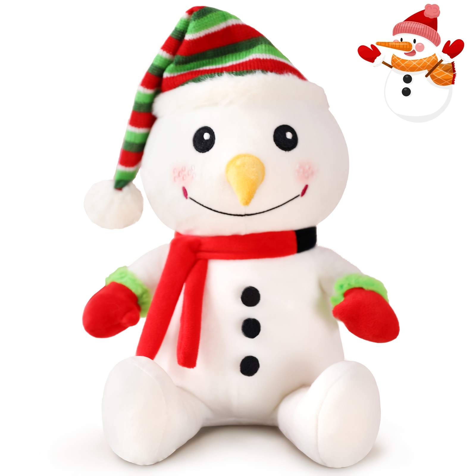 

1pc Maogolan 14.2" Soft Polyester Snowman Plush Toy With Santa Hat, Red Scarf, Embroidered Eyes & 3d Nose, Christmas Stuffed Animal Gift For Kids, Holiday Indoor Decor