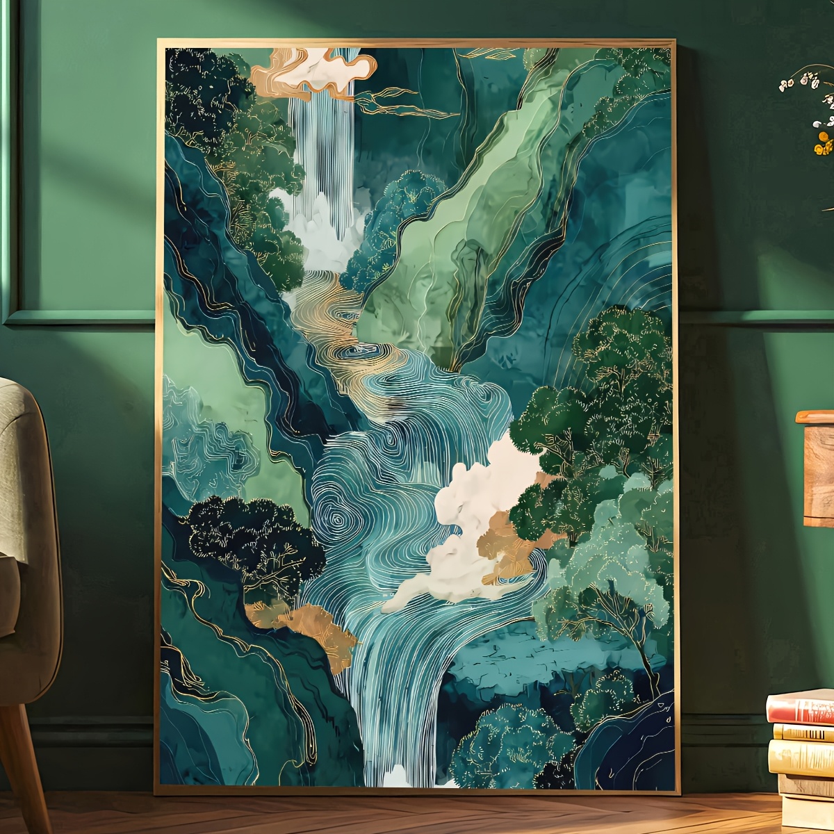 TEMU 2d Flat, 2d Flat, 1pc Frameless Japanese Waterfall Art Poster, -e Japanese Waterfall Art Canvas Painting, Art, Birthday Gift, Living Room,
