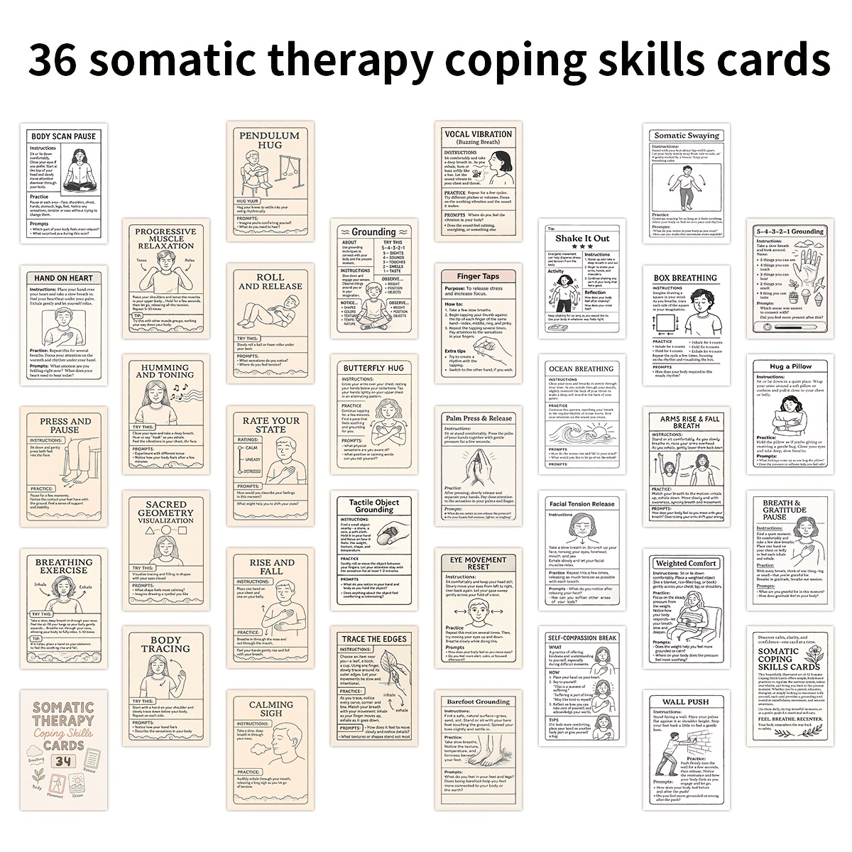 E-shop 36 Blatt Somatische Entspannungs-Bewältigungsstrategie-Karten, Übungen zur Regulierung des Nervensystems, Somatische Übungen, Polyvagal , CPTSD,
