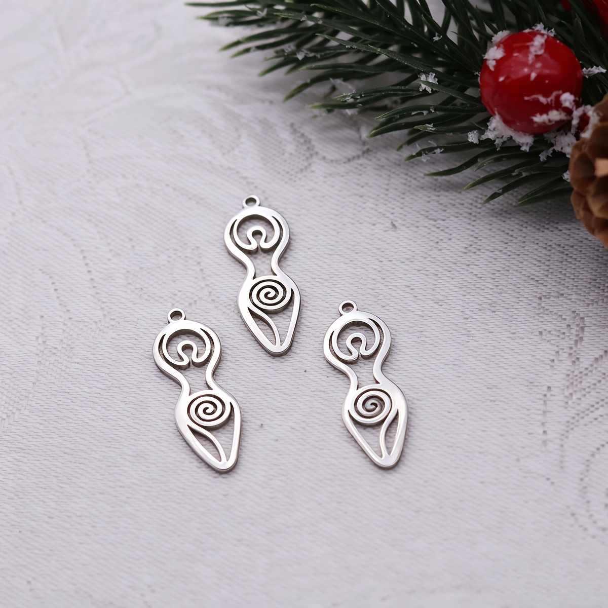 TEMU 3pcs Boho Goddess Silhouette Charms 304 Stainless Steel For Handmade Jewelry Making Supplies