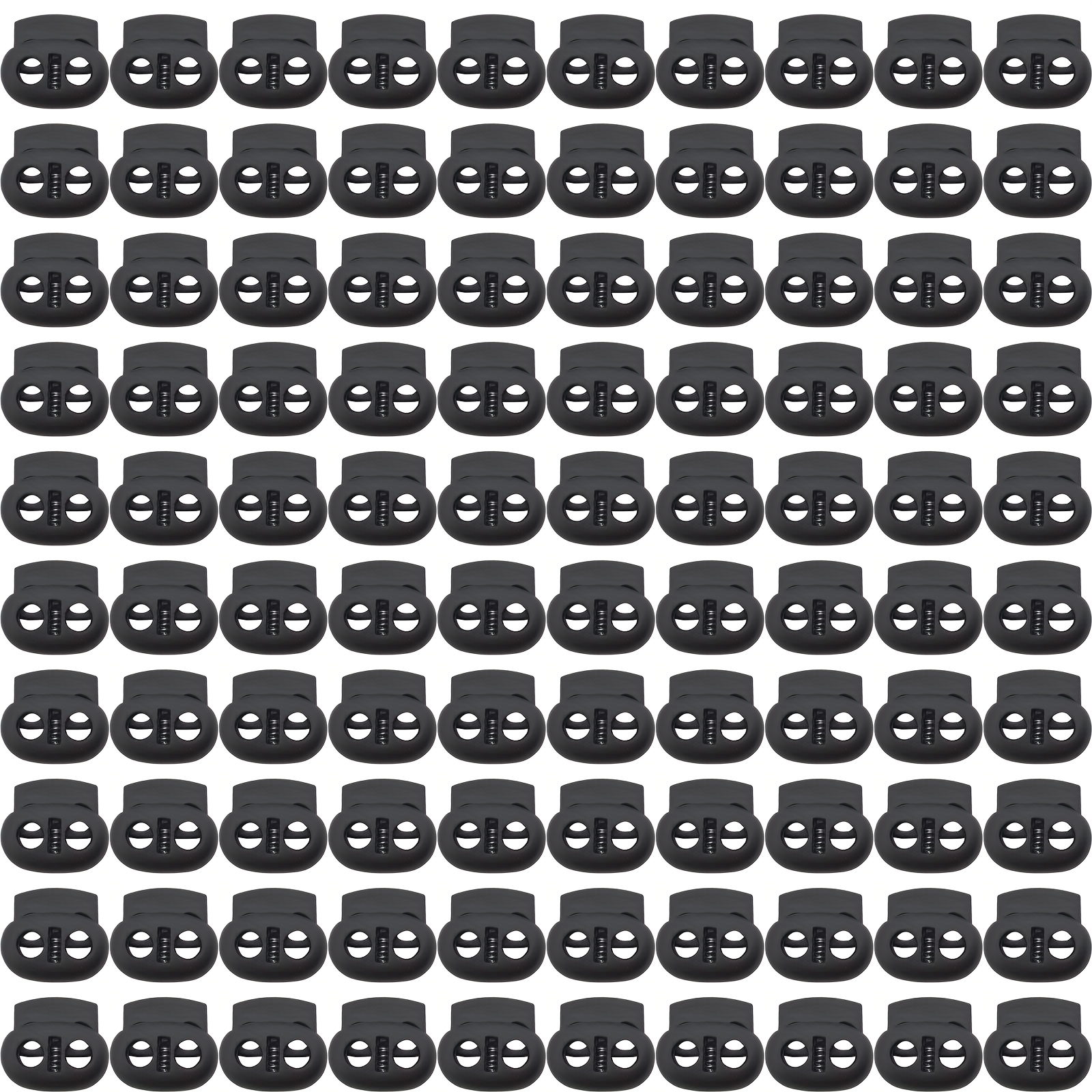 100pcs Plastic Spring Cord Lock Double Hole Toggle Stopper Buttons Fastener Slider (black)