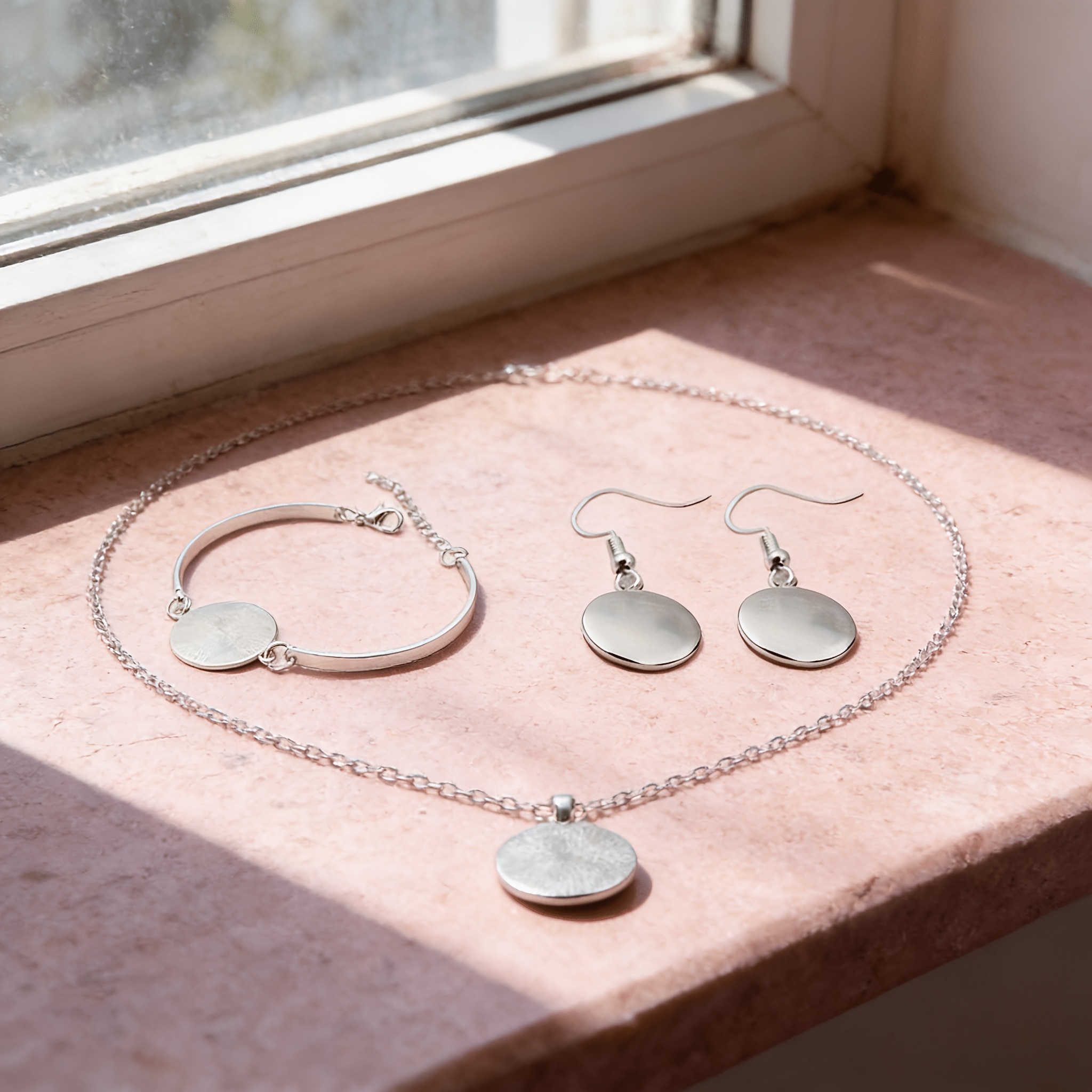 Men's 4pc Classic Round Glass Jewelry Set, Necklace & Earrings