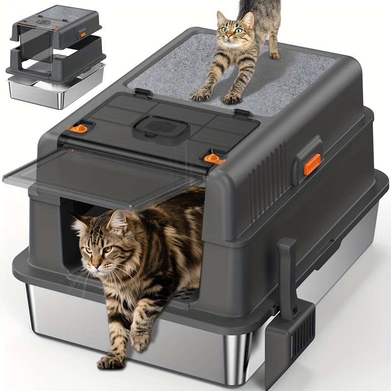Image of Xxxl Stainless Steel Cat Litter Box Enclosed Design With Activated Carbon Filter Triple Leak-proof Construction Specifically For Maine Coons And Multi-cat Households Includes Scoop