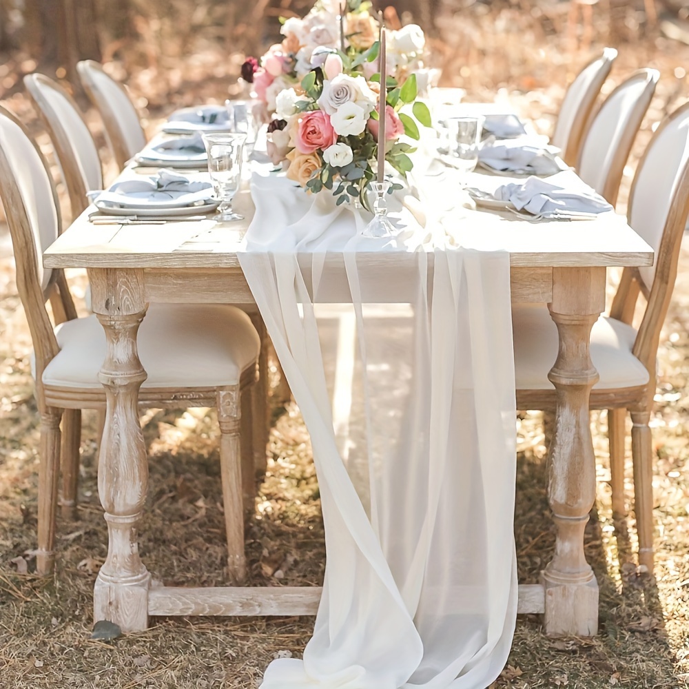 Image of 10ft Table Runner 29x120 Inches Sheer Chiffon Table Runner For Romantic Wedding Decorations, Party, Bridal Shower, Event Decorations Halloween/, Thanksgiving/christmas