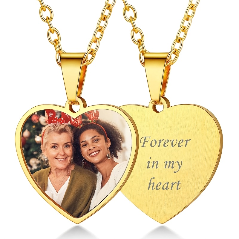 TEMU Collier Photo Cœur Personnalisé, Plaqué Or 18K en Acier Inoxydable 304L, Arrière Personnalisable. Personnalisable avec des Photos de Couple, de