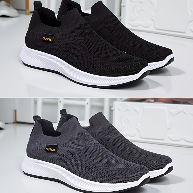 1-Pair ADO STAP Men's Breathable Slip-On Sneakers - Lightweight Woven Knit Loafers Suitable for Daily Wear, Light Sports & Semi-Formal Occasions - Low-Top Shoe with Cushioned PVC Sole, Minimalist Casual Shoes (No Laces)