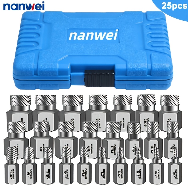 TEMU Jeu de 25 extracteurs de vis NANWEI, extracteur d'écrous , outil de retrait de boulons cassés à tête hexagonale multi-dents, idéal pour les