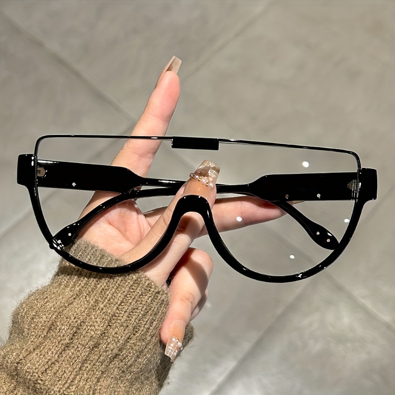 Unisex XL Half-Rim Fashion Glasses Lightweight Durable Plastic Frame,  Oversized Half-Round Shape, Color Options (Black/Transparent/Gradient  Pink/B