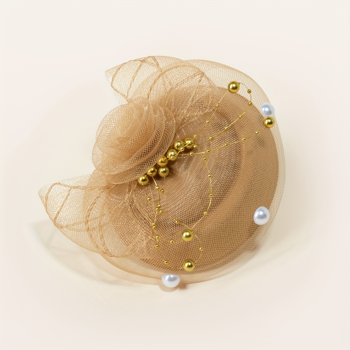 TEMU Elegant Women's Fascinator With Flower Veil - Weddings, & Derby Hats | Polyester Mesh Headdress With Clip