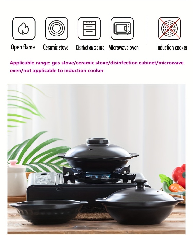 premium ceramic casserole with lid traditional chinese style multi use heat resistant non   to clean   for home and restaurant use   in 54 10oz 64 3oz 94 7oz 118oz details 1