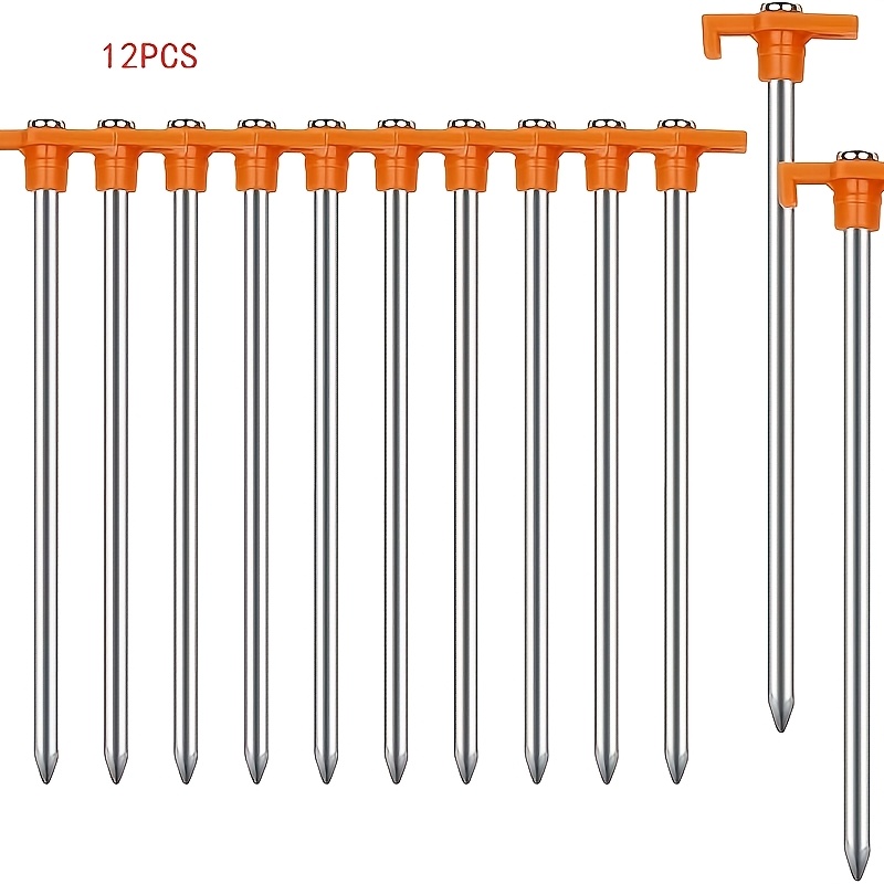 outdoor tent pegs camping stakes 7 1 inch rust proof metal tent stakes for camping gardening hiking orange 12pcs 7 1 inch suitable for camping yard garden lawn outdoors