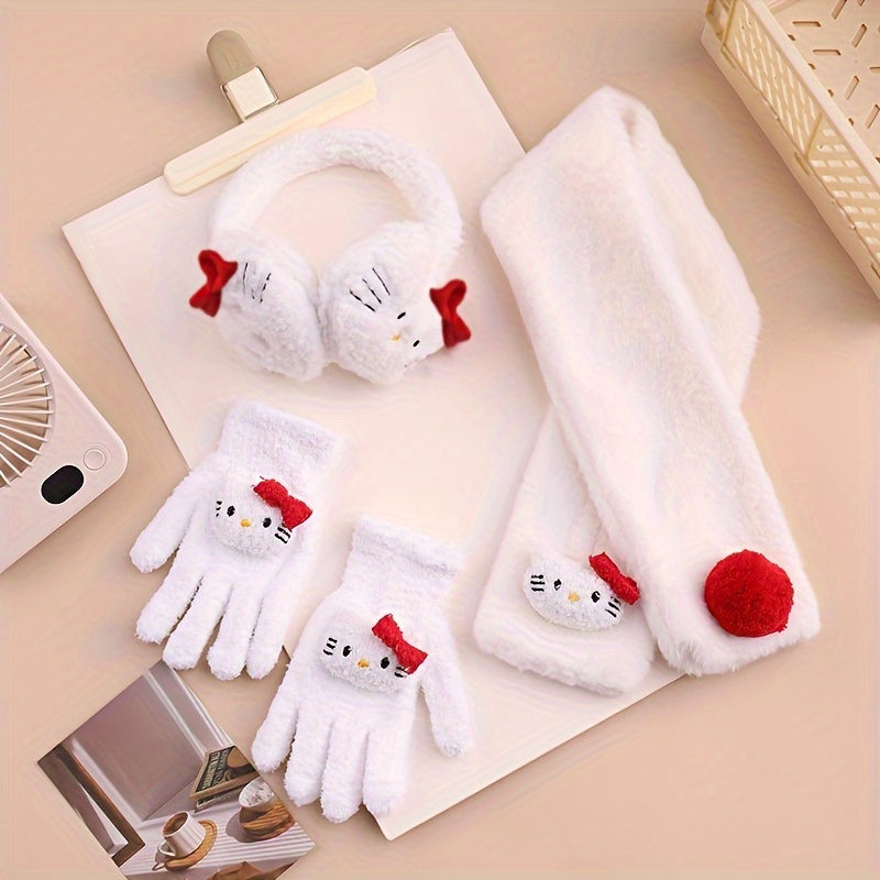 

Hello Kitty 3pcs Winter Warm Set: Cute Plush Gloves, Scarf And Ear Muffs - Outdoor Leisure,