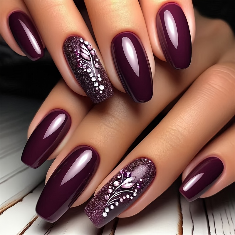 

24pcs Elegant Purple Ballet--on Nails Set With Floral & Pearl Accents, - Short Length, Fashionable Removable Women's Nail Art, Removable Pressons|balletshaped Nails|decorative Nail Set