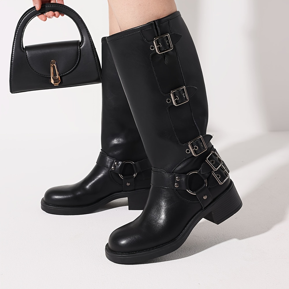 靴 vintage ladies leather long boots, Y2k Platform Leather Slouchy Boots Women, 90s Vintage Knee