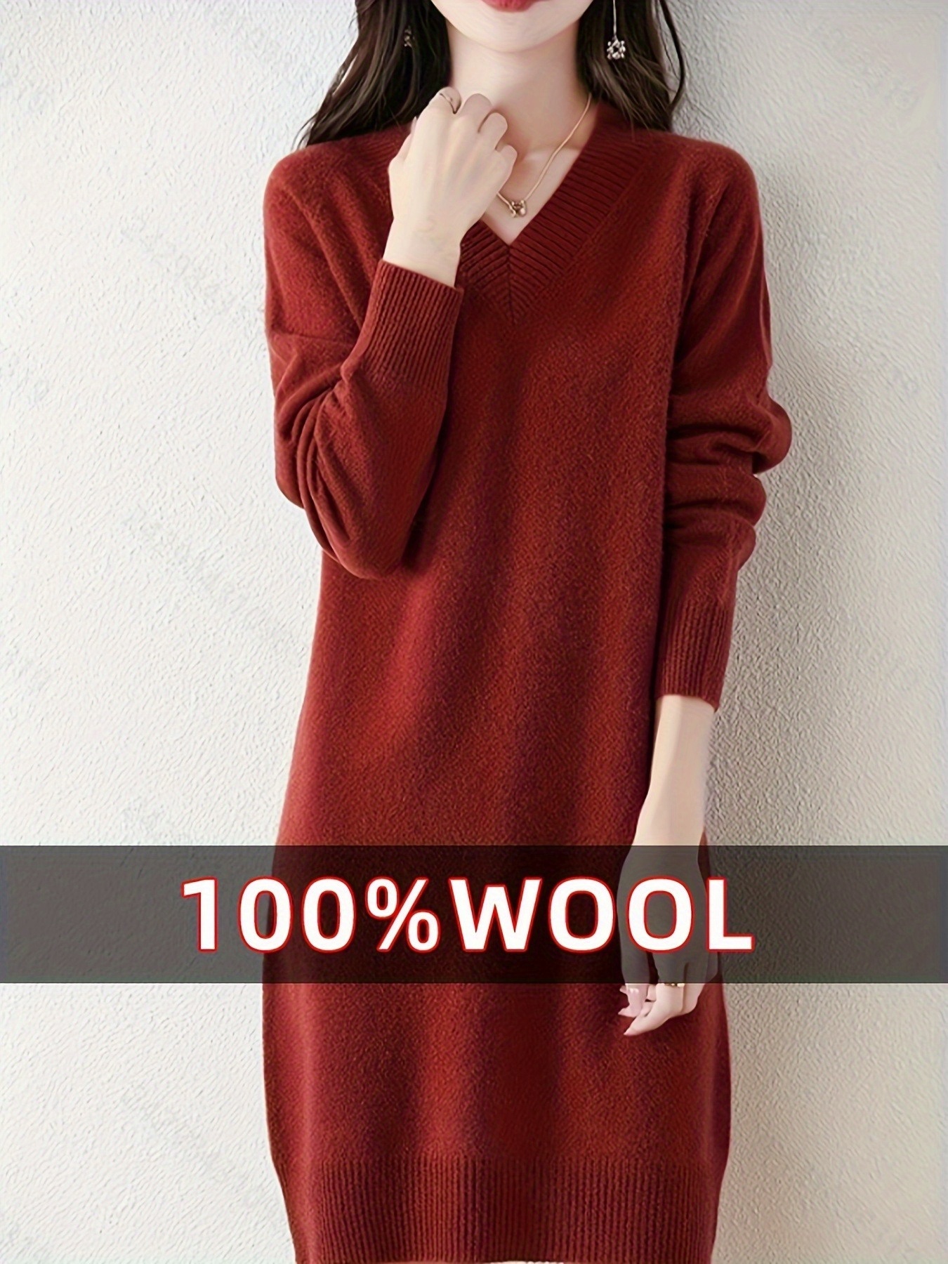 knee length dresses for ladies Loose knit merino wool dress