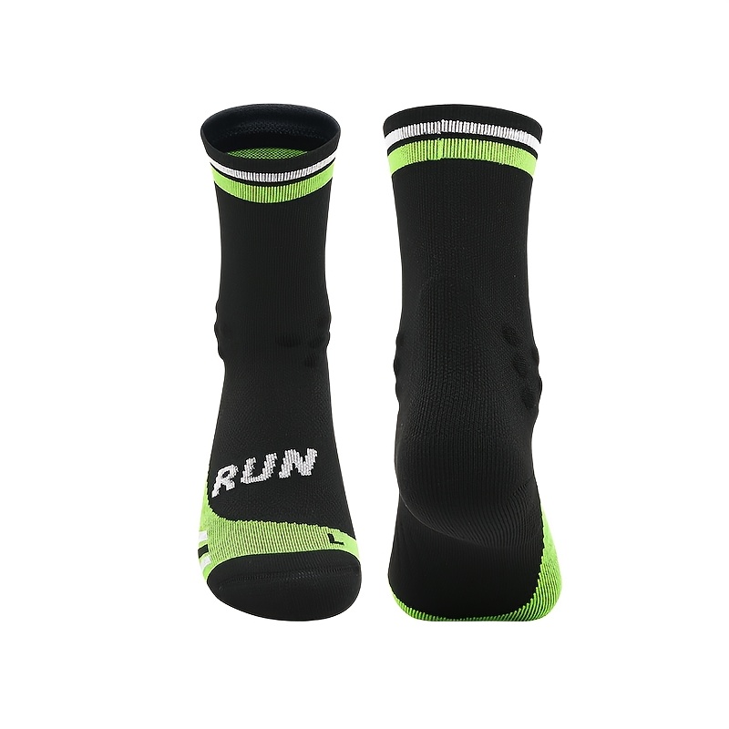 TEMU Men's Mid-calf Marathon Running Socks Anti Blister Cushioned Breathable Quick Dry Athletic Sports Socks For Hiking, Training