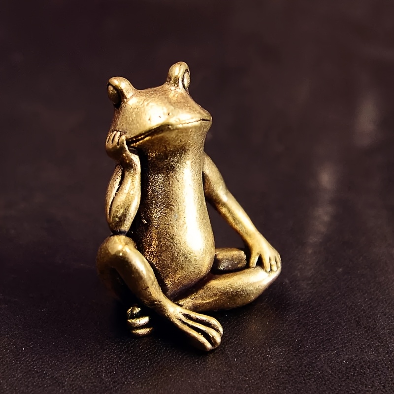 TEMU A Vintage Brass Frog Sitting And Yawning, A Charming Little Statue With A Whimsical, Suitable For Various Desktop Home Decorations And Tea Pet