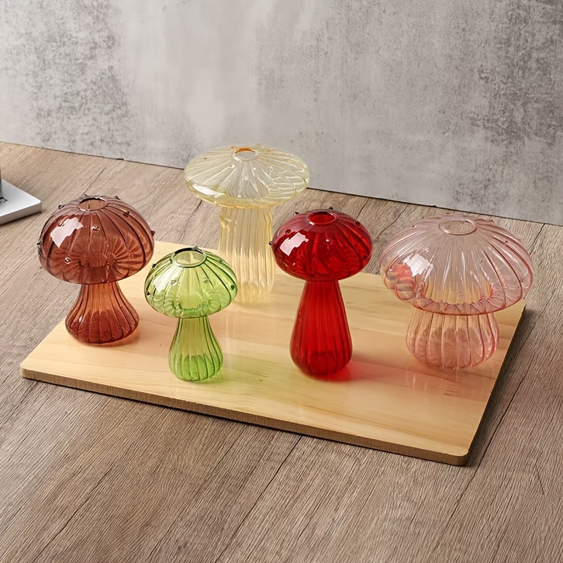 TEMU 5pcs Set Mushroom-shaped Glass Vase, Multicolor Flower Vases For Office, Kitchen, Dining Room, Balcony, Holiday Decoration, , Desktop Ornament,