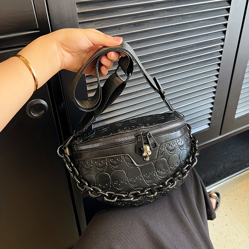 

Skull Embossed 's , Fashionable Pu Shoulder Bag Zip And