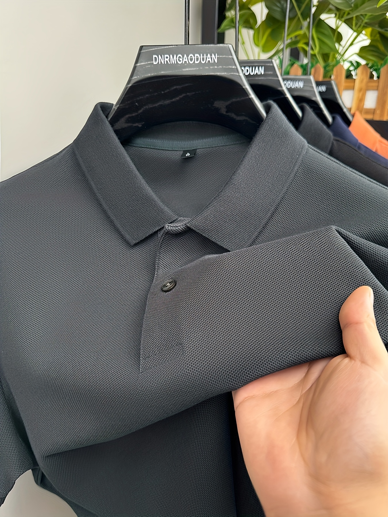 *'s 100% Cotton Short Sleeve Shirt Solid Black with White Collar Dark  Brown Contrast Trim, Breathable Summer Casual Formal Wear, Wrinkle-*