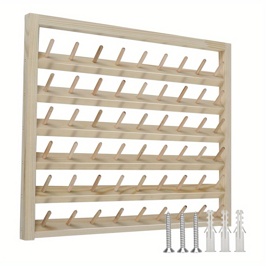 TEMU 48/54-spool Wooden Thread Rack, Wall-mounted Sewing Thread Holder With Screws, Organizer For Embroidery, Sewing, And Haircare - Natural , Sewing