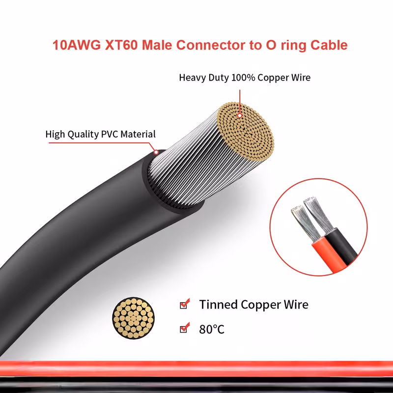 кабель с клеммой o-ring от xt60 к 10awg, кабель-коннектор xt60 male с клеммой o-ring с луженым чистым проводом, подходит для автомобилей, автомобильных аккумуляторов, автомобильной модернизации цепей, портативных электростанций и аккумуляторных панелей для вилочных погрузчиков и т. д., без аккумулятора Детали 4
