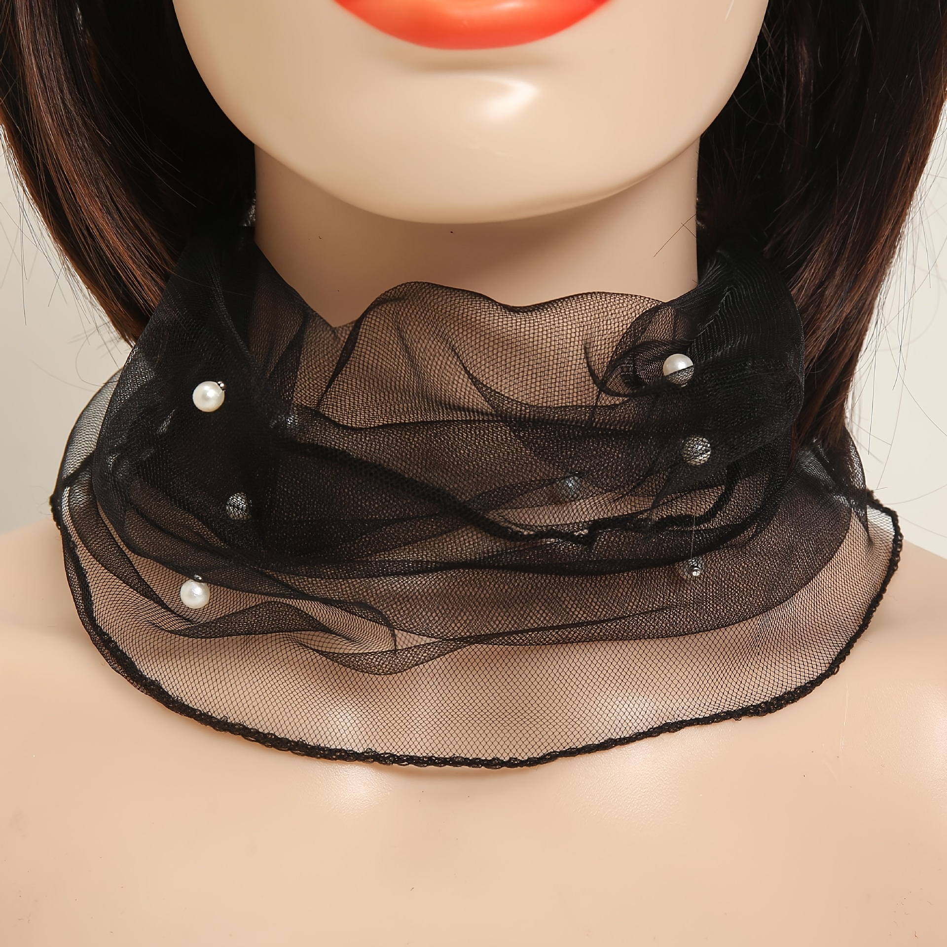 1pc Women's Elegant Sheer Mesh Scarf With Accents - Elastic Neck Wrap, Lightweight Windproof Versatile Fashion Accessory For Casual & Formal Events, Hand Wash Only, Delicate