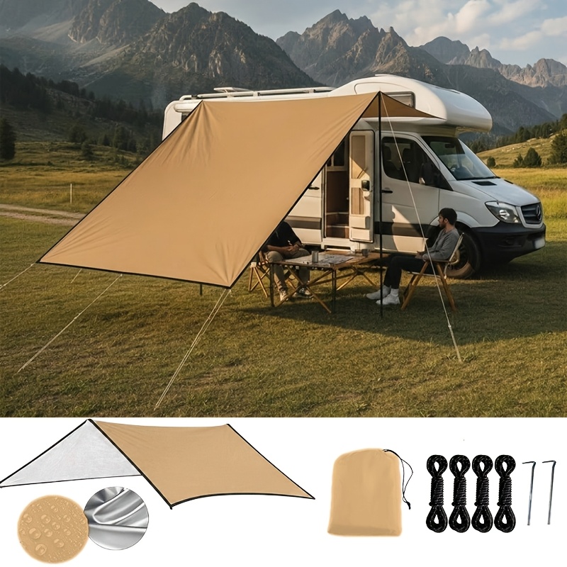 TEMU set de parasol para viajes en RV y vehículos autónomos de 8 piezas un parasol y , 2 estacas y una bolsa de almacenamiento que también puede