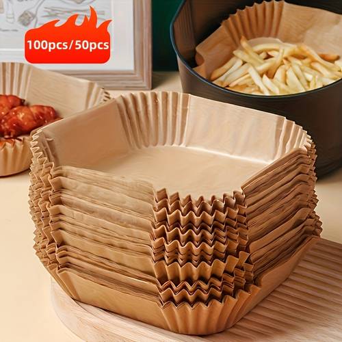 50 100pcs non stick air fryer disposable baking paper pads suitable for most deep fryer models oil proof and waterproof ideal for baking and frying food easter mothers day gift christmas gift