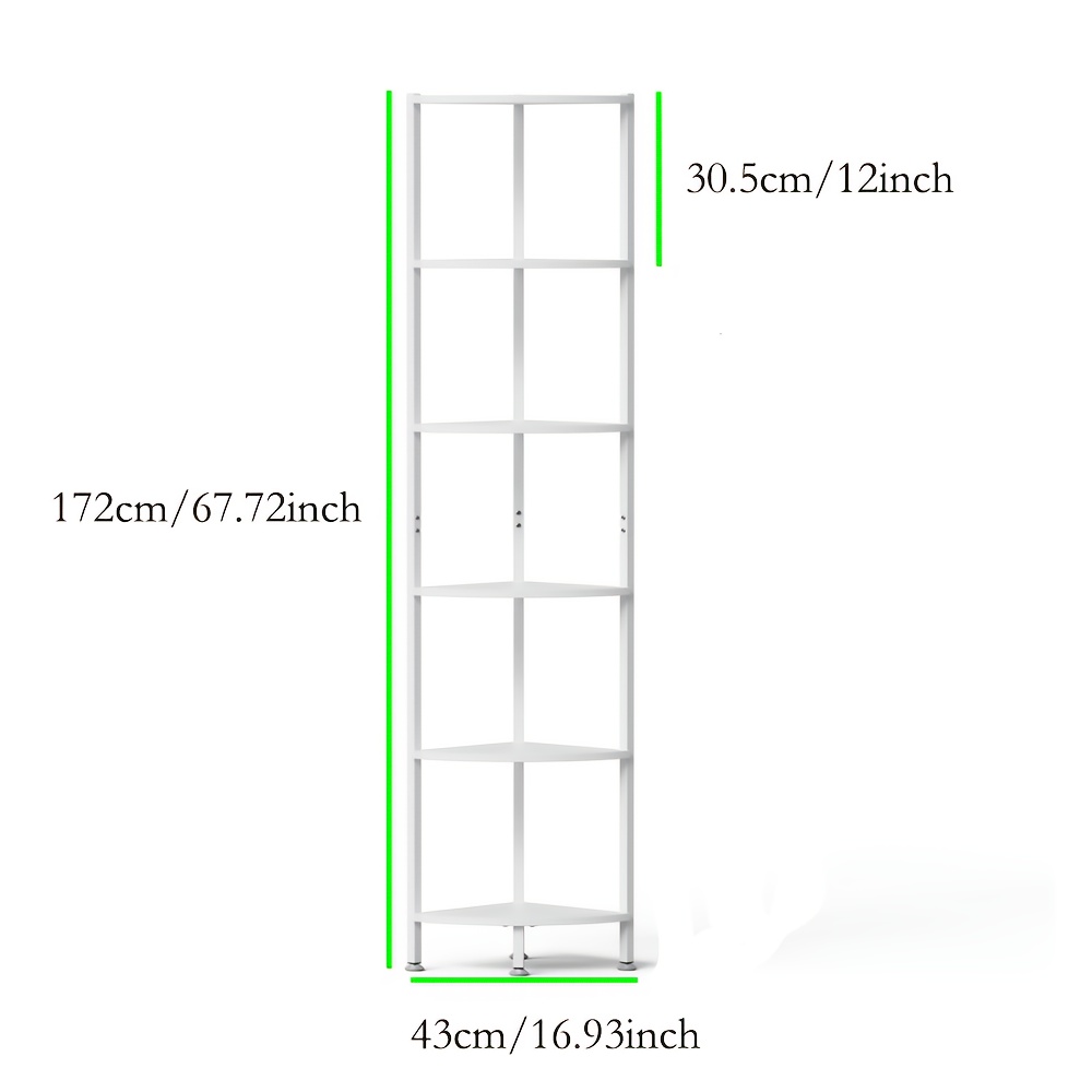Image of 6-tier Corner Shelving Unit, Freestanding Shelving Unit, Plant Stand, Bookcase With Storage, Multi-tier Corner Display Unit, 30x30x172cm, White, Standing Shelf, Standing Shelf