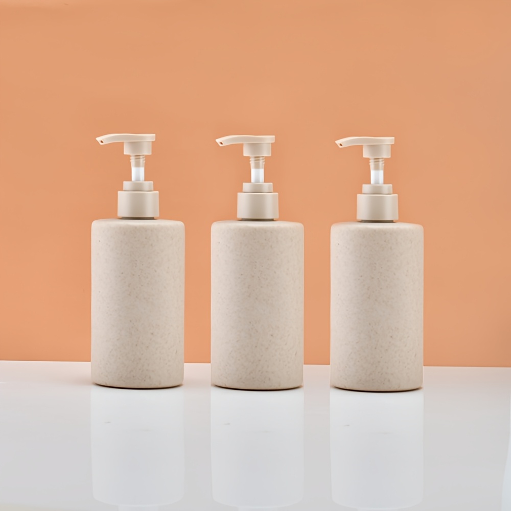 E-shop 3er-Set 300ml/10.14oz biologisch abbaubare Weizenstroh-Flaschen mit Pumpenaufsätzen, geeignet für Shampoo, Duschgel, Spülung, Handseife andere