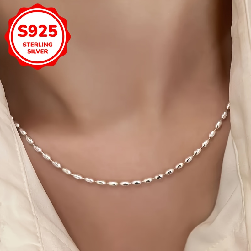 TEMU A Necklace Made Of 925 Sterling Silver Featuring Rice Beads, This Elegant Collarbone Chain Boasts A Layered Design. It's A Stylish And Accessory