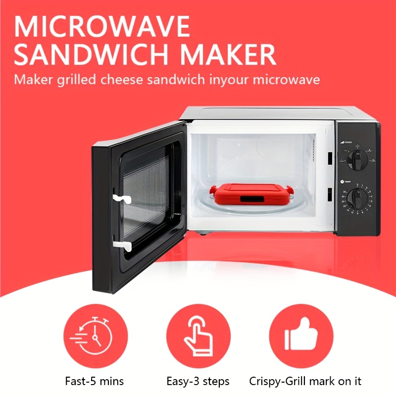 Microwave Sandwich Maker Pan – Quick, Crispy Toast Baking Tray, Non-Stick, Food-Grade Iron, Ideal for BBQ, Sausages, Chicken Wings, Steaks, and More, Red with Easy-Grip Handles, Food Heating|Compact Design|Durable Construction