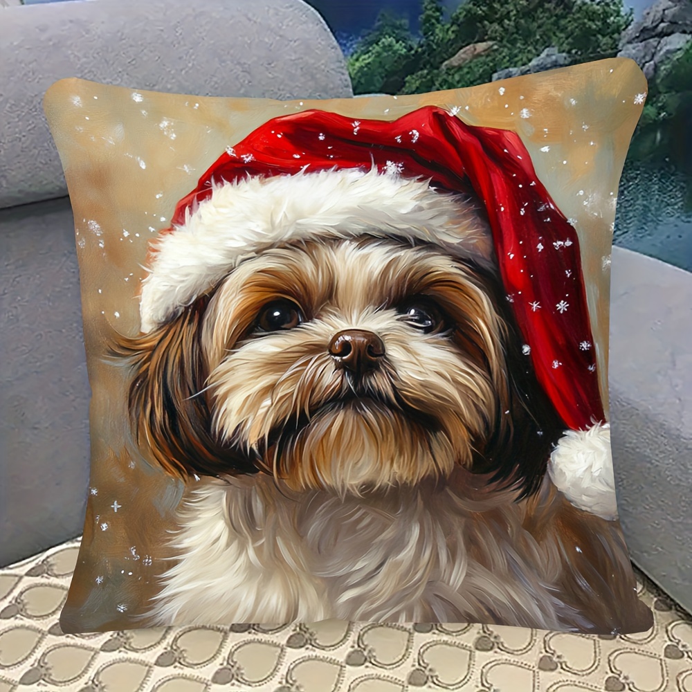 

Shih Tzu Christmas Pillowcase 18x18" - Double-, , Zip - For Sofa & Bedroom Decor