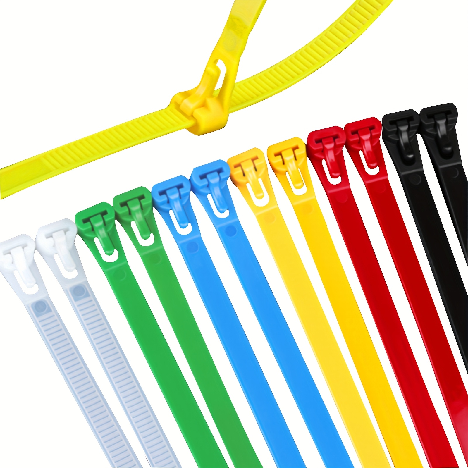 Image of 60pcs 12-inch (. 30.5cm) Colorful Retractable Cable Zip Ties, Adjustable And Reusable 50 Lb (. 22.7kg) Tensile Strength Nylon Cable Ties, Suitable For Indoor And Outdoor Plastic Zip Ties ()