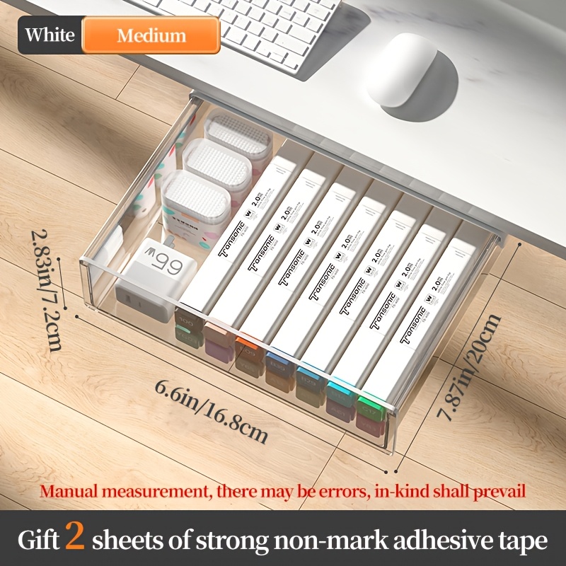 Image of Self-adhesive Desktop Drawer Storage Box, Table Invisible Slide-out Large Storage Rack Desktop Pencil Rack Tray Drawer Suitable For Office Stationery Kitchen, Desk & Drawer Organizer For Home Storage
