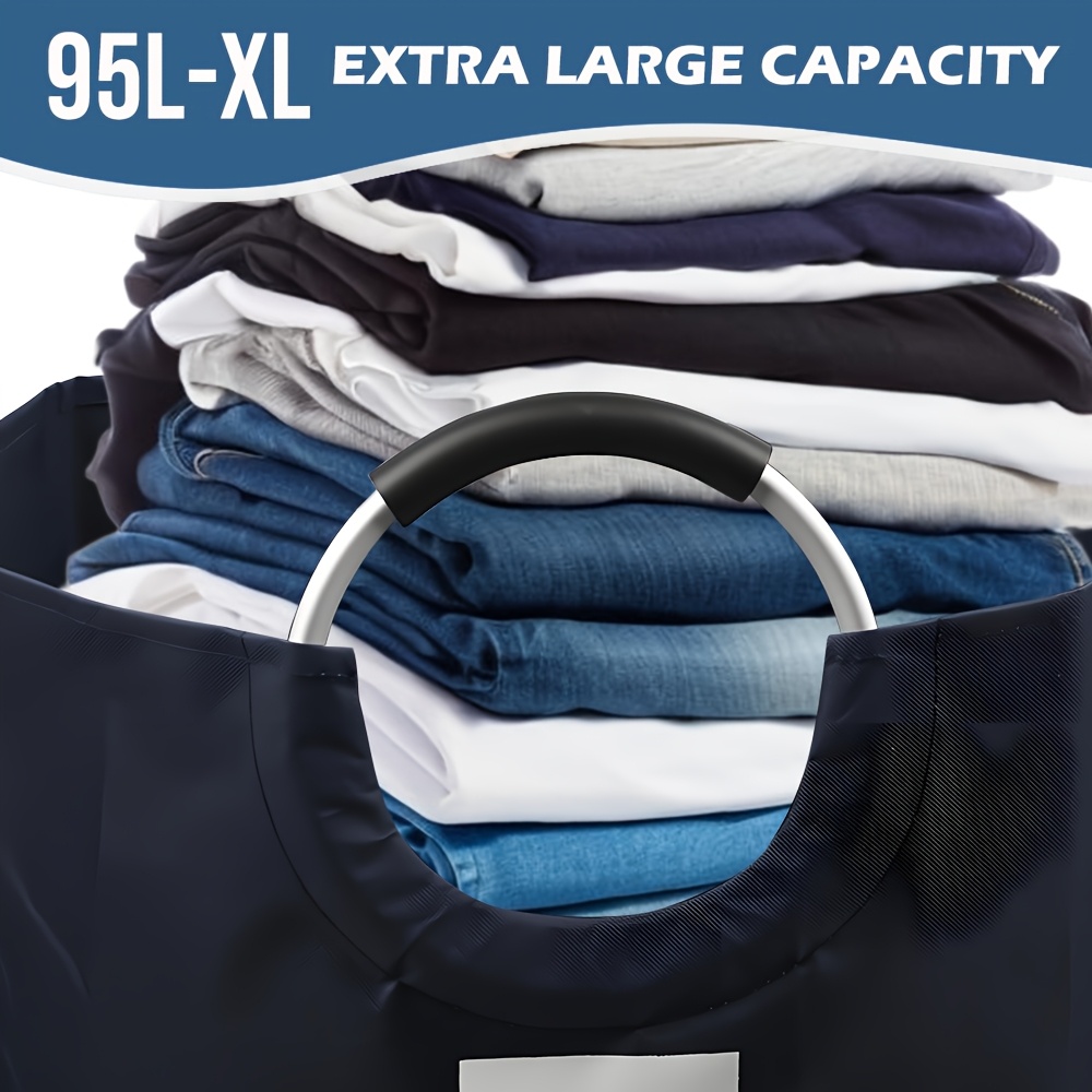 95 large laundry hamper basket heavy duty collapsible clothes bin with anodized aluminum handles foldable laundry bin for dorm home commercial use space saving laundry organizer multiple colors laundry basket durable oxford fabric dorm essentials reinforced stitching apartment living laundry baskets Product details 4