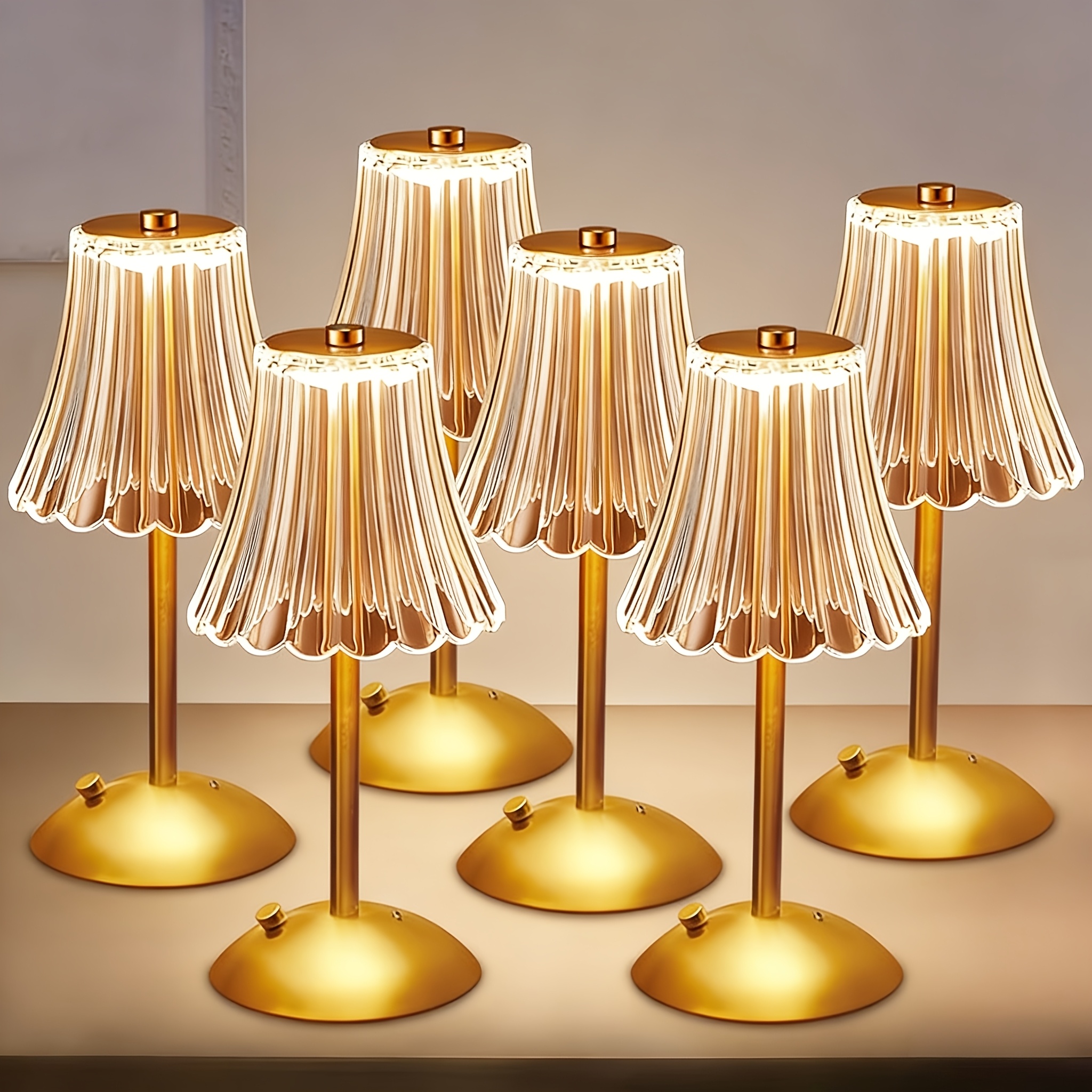 TEMU Desk Lamp -4/6 Rechargeable Golden Retro Led Desk Lamp With Usb Interface, 3-color Led Small Portable Touch Light, Suitable For Bedrooms, Living