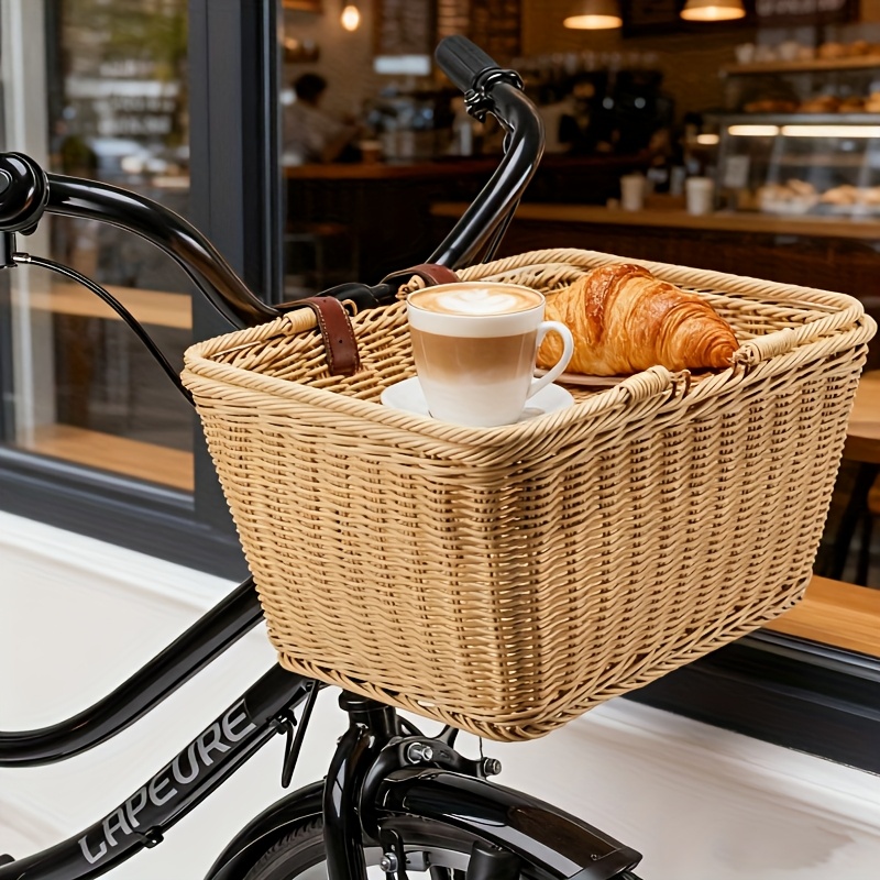 1 Groer Fahrradkorb, Praktischer handgewebter Fahrradkorb, Beiger  Fahrradkorb Vorratskorb Retro Rattan Korb Kann als Handgefhrter  Fahrradkorb mitgefhrt werden