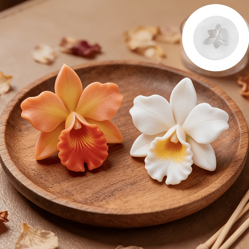 TEMU 1pc Shaped Silicone Candle Mold Gypsum Orchid Decoration Resin Drop Mold