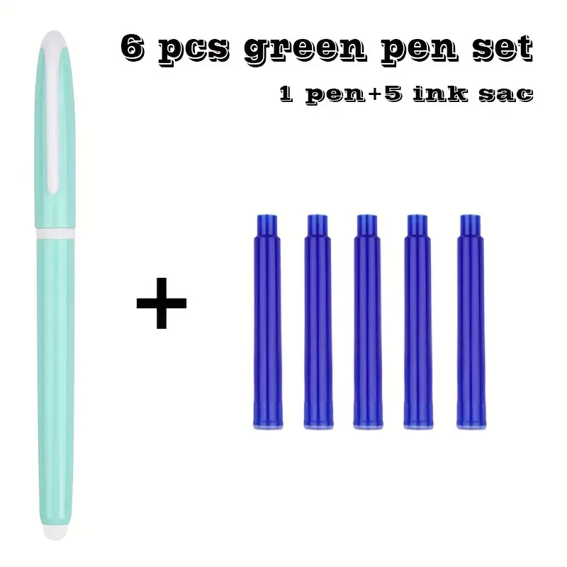 Set stilou cu radiera + 5 rezerve termice 11 set de 6 bucăți, uri ștergătoare la căldură cu fin de 0.5mm, saci de cerneală înlocuibile, papetărie de birou cu instrumente de scris din cauciuc (1 + 5 saci de cerneală albastră) detalii 9