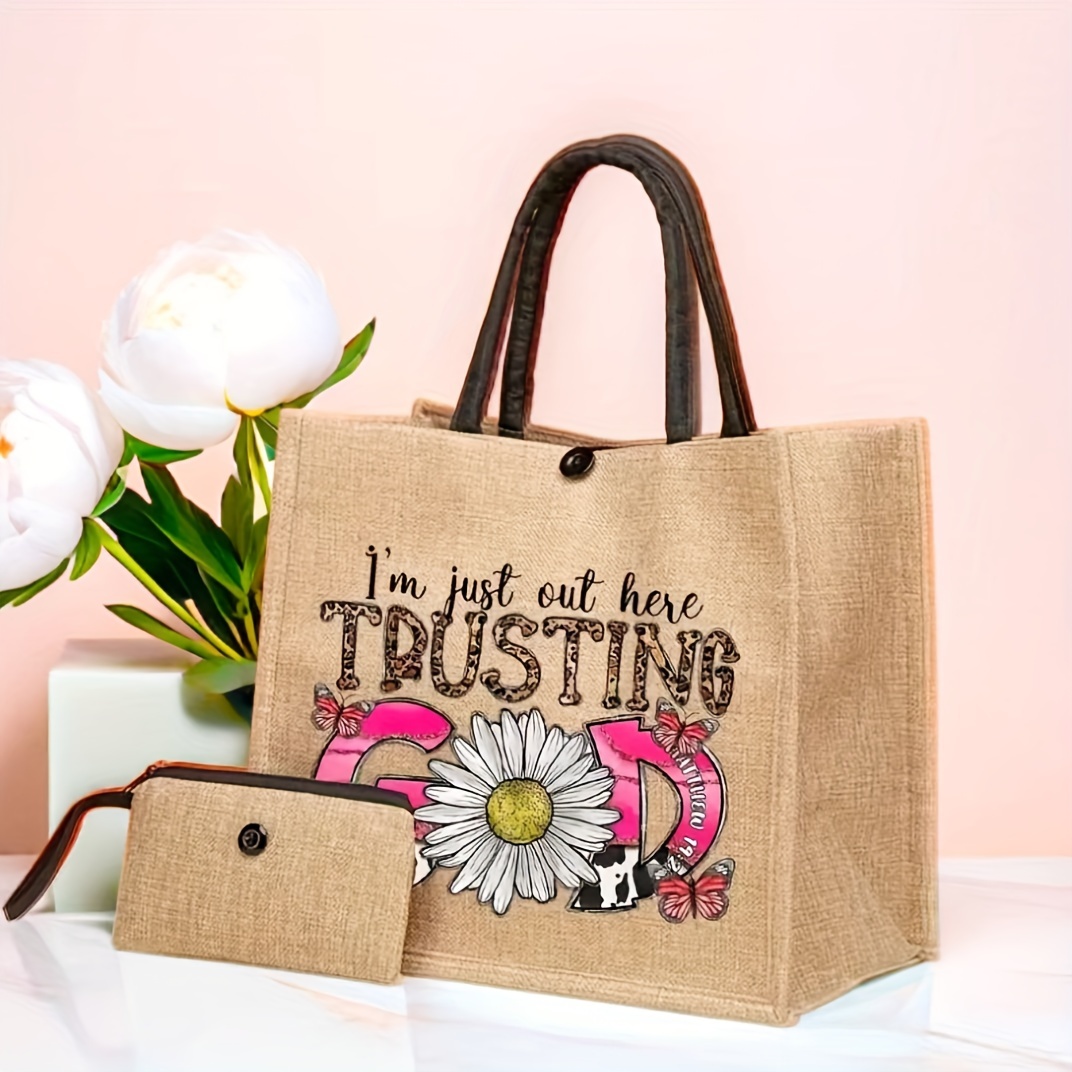 Jute floral buy tote