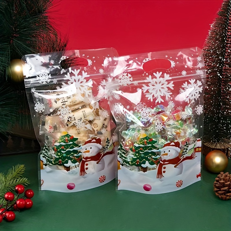 TEMU 50pcs Christmas Snowflake Treat Bags - Transparent Candy & Snack Gift Bags For Holiday Parties, New Year, Thanksgiving & More - Versatile Plastic Packaging For & Decorations