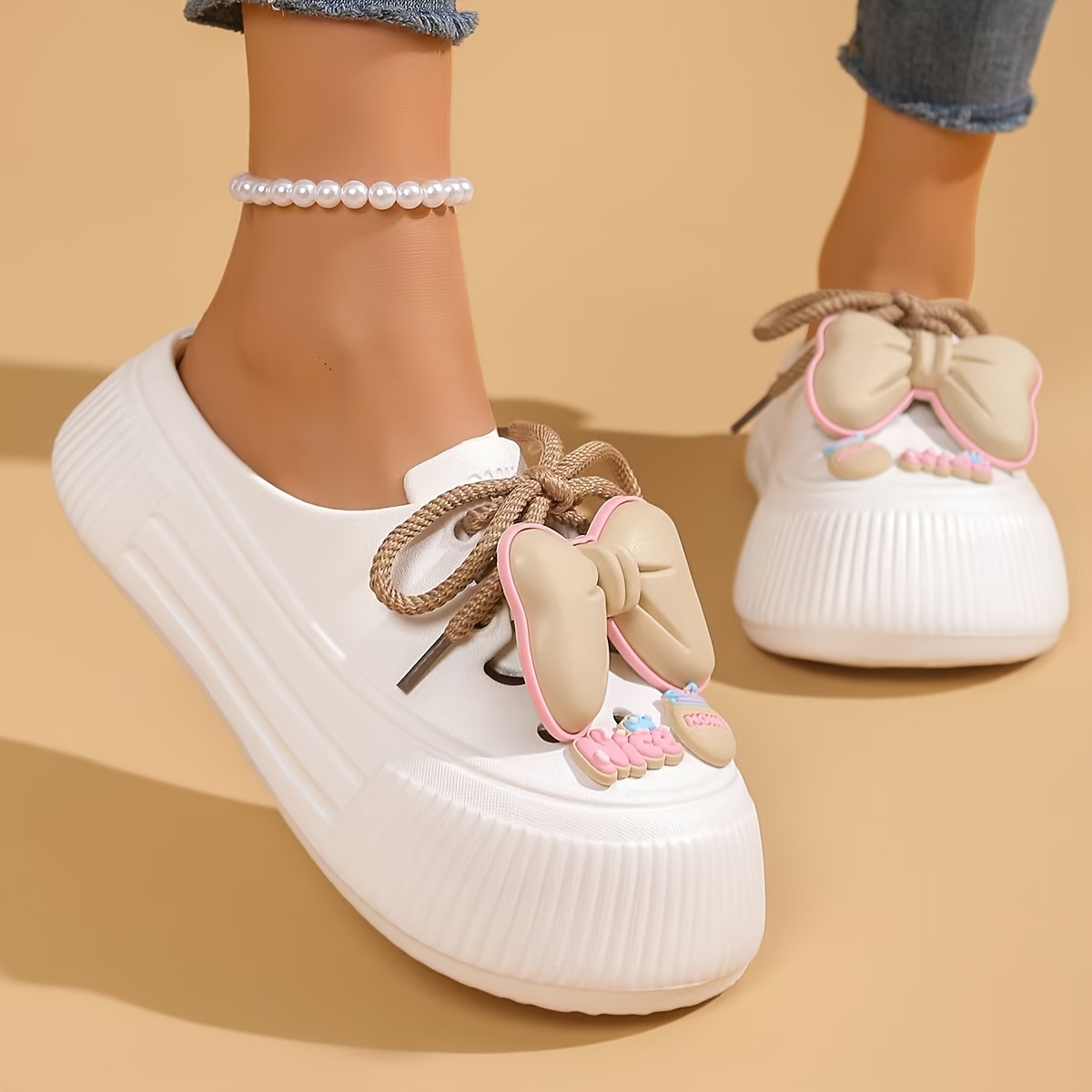 Perfect for Easter Gifts, Essential for Parties, 2025 Summer New Arrival, Japanese and Korean Style Slip-On Non-Slip Women's Sandals with Bow Detailing, Thick Sole Elasticity, Lightweight Breathable, Suitable for Home, Outdoor, Office, and Gatherings
