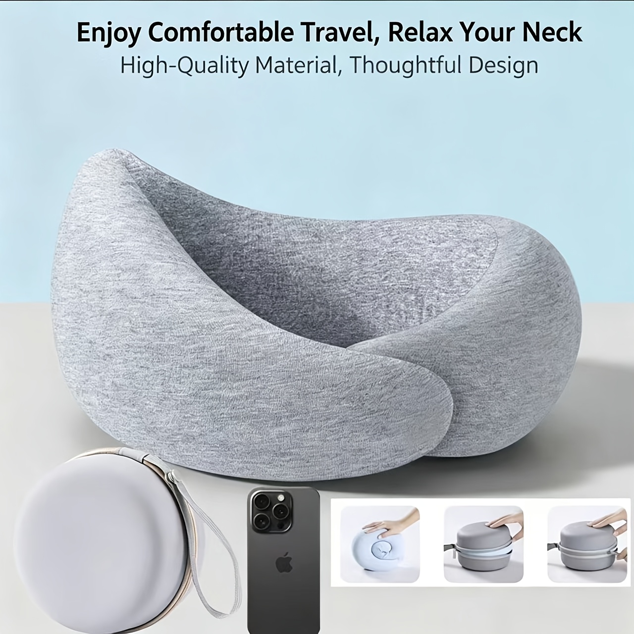 TEMU Portable Travel U-shaped Pillow Storage Bag, Neck Pillow, Compact Travel Neck Pillow Pouch, Suitable For Airplane, Train Travel. Hung On
